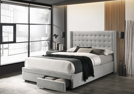 Minotti Bed Series - This comfortable fabric lounge made by fine quality texture fabric, coil spring seat comfort plus solid round tapered cone Rubberwood leg call attention to its casual contemporary look.